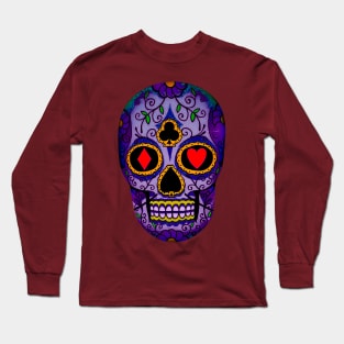 Halloween Skull with card symbols Long Sleeve T-Shirt